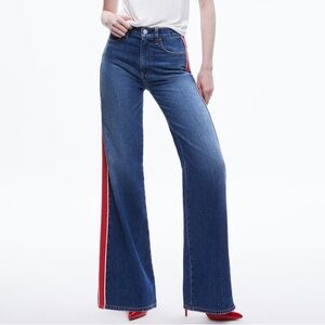 Alice + Olivia Blue Flare Jeans with Red Stripe